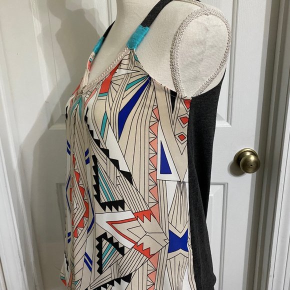 S Xhilaration Top Tan/Multi Colored Front and Charcoal Gray Back - Picture 3 of 7